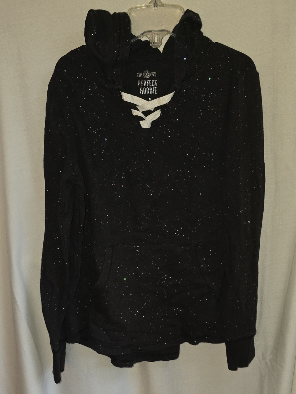 SO Black Sparkle Lace-Up Hoodie